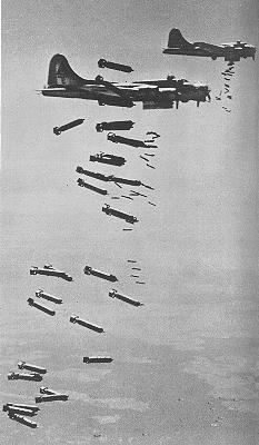 B-17s dropping their bomb load on Germany.