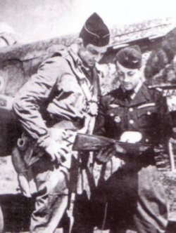Albert Durrand left,  in front of a Yak-1 complete with sharkmouth