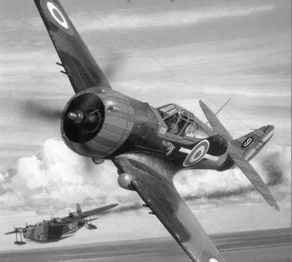 Curtiss Hawk flown by Chef Georges Lemare, attacks a 'Flying Porcupine'. George Lemare finished the War with 13 victories.
