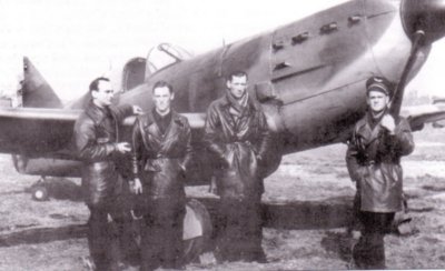 Marcel Albert (forefront) scored one victory with this D.520, claiming the rest of his 23 victories on various Yaks while fighting in the Russian campaign.