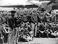 Jimmy Doolittle with the rest of the Doolittle raiders on the deck of the Hornet.